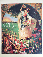 Póster Español De Colección Montado Feria de Sevilla Gitana (Gitana) con Guitarra y Flores segunda mano  Embacar hacia Argentina