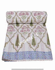  Colcha de algodão indiano com estampa de bloco de mão Kantha feita à mão colcha cobertor, usado comprar usado  Enviando para Brazil
