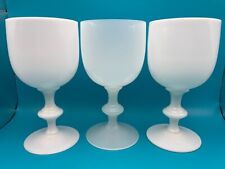 3 French Portieux Vallerysthal White Opaline Wine Water Glass Goblet 6.5" MCM for sale  Shipping to South Africa