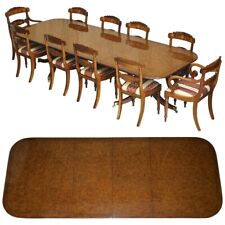 EXQUISITE TWO PEDESTAL BURR WALNUT EXTENDING DINING TABLE & 10 CHAIRS SUITE, used for sale  Shipping to South Africa