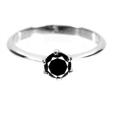 Heated Round Black Diamond 0.60ct 5mm White Gold Plate 925 Sterling Silver Ring for sale  Shipping to South Africa