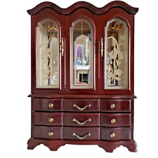 Used, Dark Wood Mele Jewelry Box With Etched Glass Swing Out Doors, Drawers & Mirror for sale  Shipping to South Africa