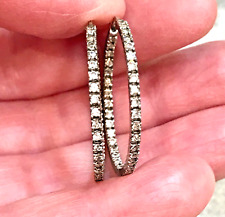 FAS Sterling Silver CZ Hoop Earrings Inside Out 925 Cubic Zirconia Chic 1.3”, used for sale  Shipping to South Africa