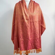 Thai Silk By Apple Wrap Scarf Orange Red Tones Iridescent Tassel Edge Vintage  for sale  Shipping to South Africa