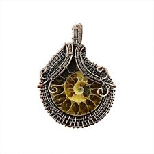 Ammonite Fossil Gemstone Jewelry Copper Gift For Mum Wire Wrapped Pendant 2.36" for sale  Shipping to South Africa