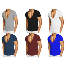 Usado, Camisas masculinas profundas decote em V corte baixo elástico algodão básico camiseta atlética muscular comprar usado  Enviando para Brazil