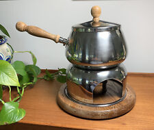 Used, Vintage Fondue Set - 5 Pieces Pot, Lid, Stand, Burner, Wood Base Japan Stainless for sale  Shipping to South Africa