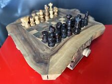 Juego de tablero de ajedrez de madera de borde vivo hecho a mano con cajones 12x12x4 cabina de troncos segunda mano  Embacar hacia Argentina