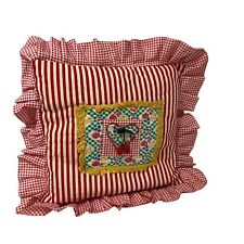 Travesseiro de arremesso vintage feito à mão vermelho branco listrado maçãs coração quadriculado babado comprar usado  Enviando para Brazil