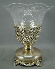 Black Starr & Frost Rococo Sterling Silver & Engraved Floral Swags Crystal Vase for sale  Shipping to Canada
