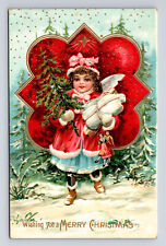 Merry Christmas Girl Angel Gifts Tree Dolls Germany WS Embossed Postcard, used for sale  Shipping to South Africa