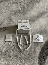 Colar de pérolas Vivienne Westwood, pulseira de pérolas, pacote de brincos de prata! comprar usado  Enviando para Brazil