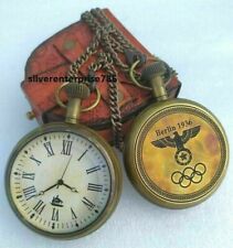 Vintage Brass Pocket Watch Antique Berlin 1936 with Leather Box Gift Marine, used for sale  Shipping to South Africa