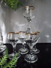 Glass 5 Small Liquor Cognac Vodka Shots 1 oz Gold Rims, used for sale  Shipping to South Africa