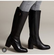 Clarks Mascarpone 2 Up Black Leather Knee High Boots Size UK 5 D /38 for sale  Shipping to South Africa