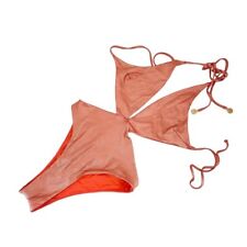 Luli Fama Swim Suit Womens Orange Small One Piece Metallic Cut Out Deep V for sale  Shipping to South Africa