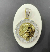 3.50 Ct Round Cut Moissanite Men's Medallion Lion Pendant 14K Yellow Gold Plated for sale  Shipping to South Africa