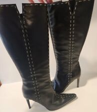 Botas de couro feitas na Itália até o joelho, salto preto 4", tamanho 7 costura decorativa comprar usado  Enviando para Brazil