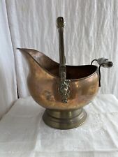 Vintage Copper Brass Coal Ash Scuttle Bucket Lion Heads Delft Handle PLANTER for sale  Shipping to South Africa