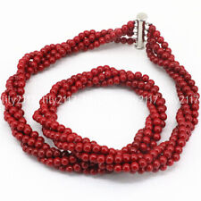 Collar de joyería de 4 filas de cuentas redondas de piedras preciosas naturales de coral rojo de 4/6/8 mm 18" AAA segunda mano  Embacar hacia Argentina