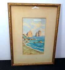 Vintage Signed Arturo De Luca Framed Watercolor Painting Rocky Seascape Scene for sale  Shipping to South Africa
