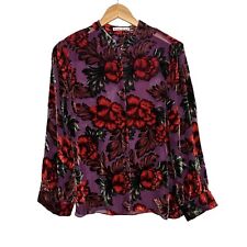 Blusa Alice + Olivia Eloise Floral Burnout Veludo Tamanho Grande Roxa Vermelha Botão para Cima comprar usado  Enviando para Brazil