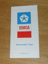 Simca price list for sale  FAREHAM