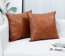 Goat Leather Throw Pillow Covers, Set of 2 Brown Modern Couch Cushion for sale  Shipping to South Africa