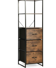 Fabric Chest Of Drawers with 3 Shelves Industrial Storage Unit Wooden Top Brown, used for sale  Shipping to South Africa