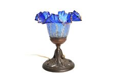 Italiano Art Nouveau azul 'Tulip Lamp' / Pantalla dorada y esmerilada / Rare Antique segunda mano  Embacar hacia Argentina