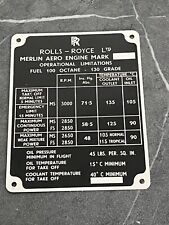 Rolls Royce Merlin Aircraft Engine Data Plate Spitfire Hurricane, used for sale  BURGESS HILL