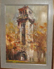 Used, Impressionist oil painting landscape cityscape clock tower signed for sale  Shipping to Canada