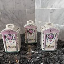 VINTAGE MEPOCO WARE GERMANY PORCELAIN FLORAL SPICE JAR LUSTER WARE SET OF 3 for sale  Shipping to South Africa