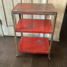 VTG MCM 3 Tier Cosco Metal Red & White Kitchen Garage Utility Rolling Cart for sale  Shipping to South Africa
