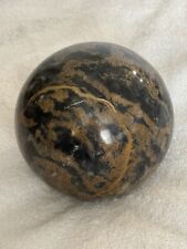 Bola de esfera orbe pulido mármol granito negra marrón liso 4"" decorativa de colección pesada segunda mano  Embacar hacia Argentina