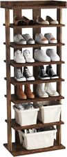 Narrow Shoe Rack 7-Tier Double Rows Wood Shoe Shelf Entryway Shoe Tower Brown for sale  Shipping to South Africa