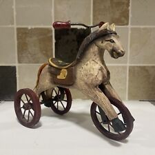 Vintage Folk Art Primitive Hand Carved & Painted Wood Wooden Horse Tricycle for sale  Shipping to South Africa