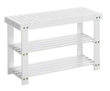 SONGMICS NEW 27x17x11 White Bamboo Wooden 3-Tier Storage Shelf Shoe Rack Bench for sale  Shipping to South Africa