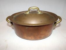 Vintage Heavy French Copper  Oval Pot Pan With Lid Brass Handles Vintage 10” for sale  Shipping to South Africa