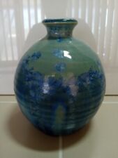 Art Pottery Blue Crystalline Glaze Vase Signed By Artist for sale  Shipping to South Africa