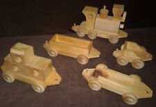 Wooden Train toy set: Engine, Tender, Flat & Gondola-type Cars & Caboose for sale  Shipping to South Africa