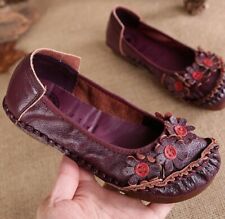 Zapatos de mujer étnico chino hechos a mano cuero de vaca con flores tirantes mocasines suaves segunda mano  Embacar hacia Argentina