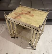 1970’s Art Moderne Gilt Metal Faux Marble Top Nesting Tables W43 x H43 x D34cm for sale  Shipping to South Africa
