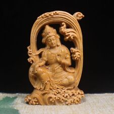 Used, Chinese natural Wood Carving Boxwood Guan Yin Kwan-yin Goddess Buddha Statue for sale  New York