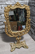 Vintage 16" Ornate Victorian Gold Metal Swivel Table Mirror Decor Vanity Stand for sale  Shipping to South Africa