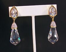 Used, Vintage Signed SWAROVSKI Long Crystal & Rhinestone Pendant Dangle Clip Earrings for sale  Shipping to South Africa