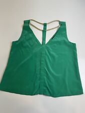 Blusa BCBGMAXAZRIA Nydia de seda gola V sem mangas top opala verde colar falso M comprar usado  Enviando para Brazil