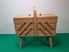 Retro 24.5 cm Wooden Accordion Sewing Box with Handle Made in Poland, used for sale  Shipping to South Africa