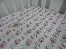 Cot Sheet Fitted Pink Dreamcatchers White Pure Cotton Fits to 79x130cm mattress for sale  Shipping to South Africa