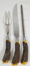 Vintage Royal Brand Cutlery Company 3 piece Faux Stag Horn Carving Set ~ heavy for sale  Shipping to South Africa